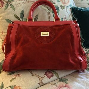 Tory Burch Red Suede and Leather Bag